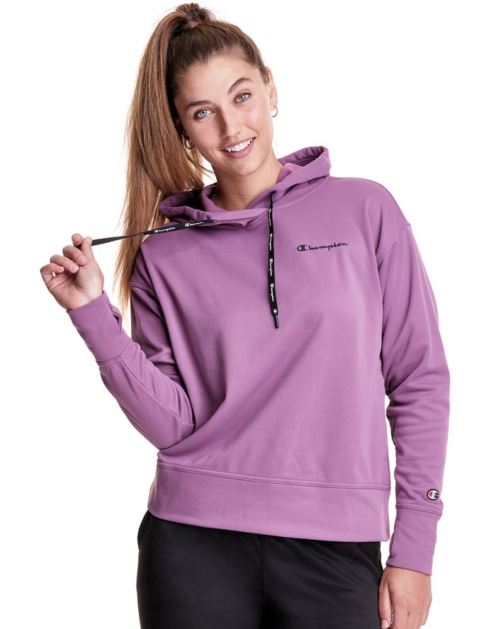 Champion Womens Hoodie NZ - Game Day Script Logo Purple ( 1267-VQUMC )